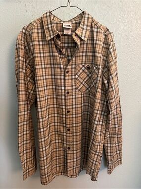 The North Face Men’s Tan & White Plaid Button-Down Shirt